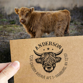 Carimbo Auto Entintado Endereço de devolução da família Highland Cow