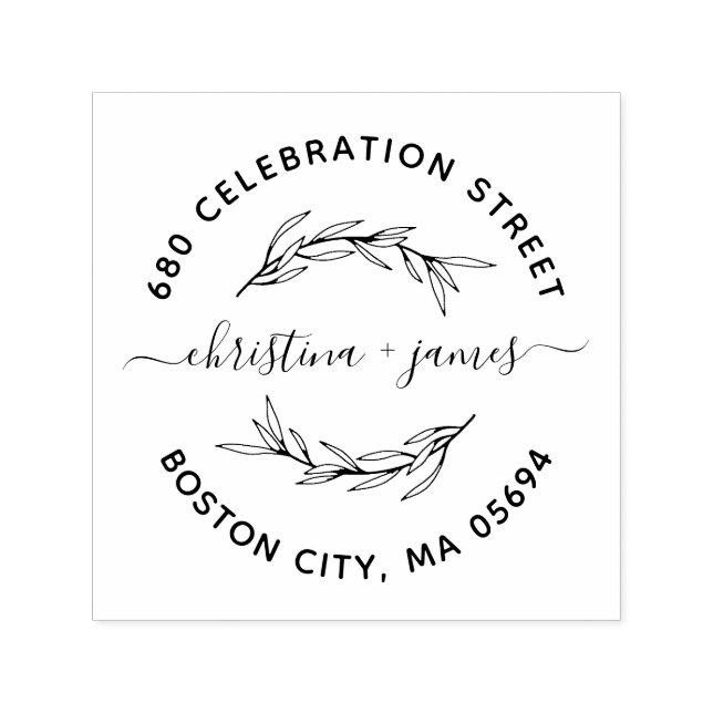 Carimbo Auto Entintado Endereço de devolução da folha de louro elegante (Design)