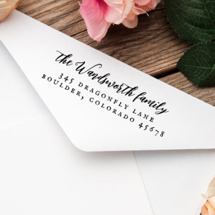 Carimbo Auto Entintado Endereço de devolução da Vintage Calliographic