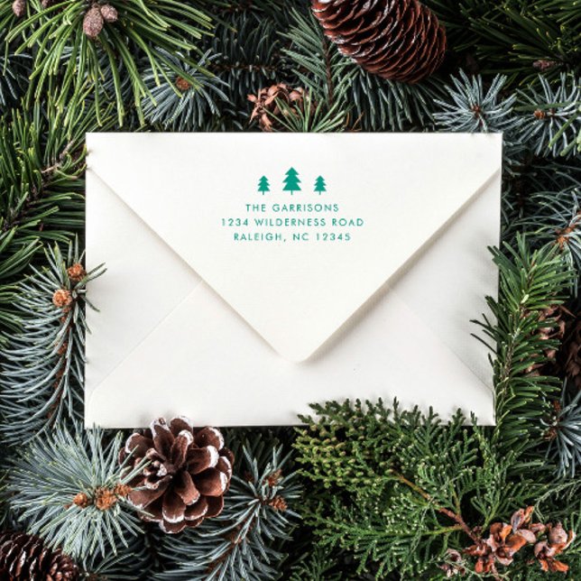 Carimbo Auto Entintado Endereço de Devolução de Árvore de Natal Simples (A simple holiday card return address self inking stamp with christmas tree icon.)