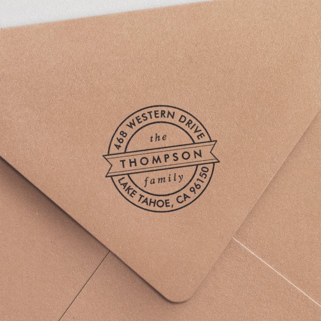 Carimbo Auto Entintado Endereço de devolução de banner redondo moderno (Criador carregado)