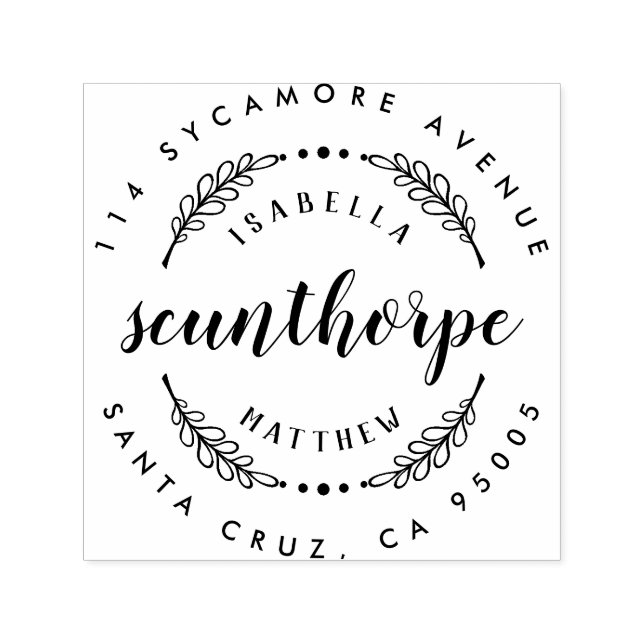 Carimbo Auto Entintado Endereço de Devolução de Casamento de Sobrenome Ru (Design)