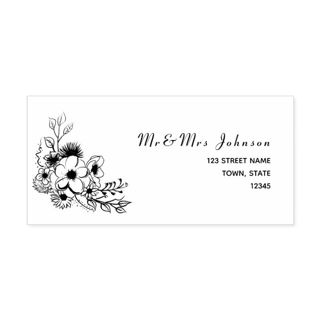 Carimbo Auto Entintado Endereço de Devolução de Casamento Floral Rústico (Design)