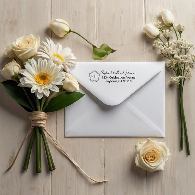 Carimbo Auto Entintado Endereço de Devolução de Casamento Simples Floral  (Criador carregado)