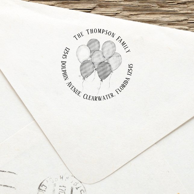 Carimbo Auto Entintado Endereço de Devolução de Celebração Personalizada (Birthday Balloons custom return address stamp.)