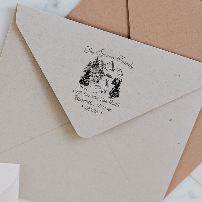 Carimbo Auto Entintado Endereço de devolução de esboço Rustic Cabin Mount (Criador carregado)