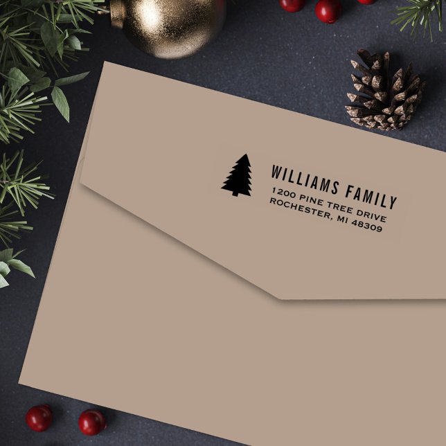 Carimbo Auto Entintado Endereço de devolução de Feriado de Árvore do Pinh (Criador carregado)