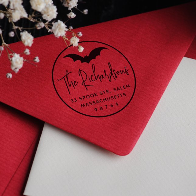 Carimbo Auto Entintado Endereço de devolução de Halloween do Spooky Bat R (Rubber Stamp Mock-up)