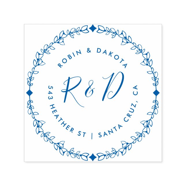 Carimbo Auto Entintado Endereço de Devolução de Iniciais de Casamento Rus (Design)