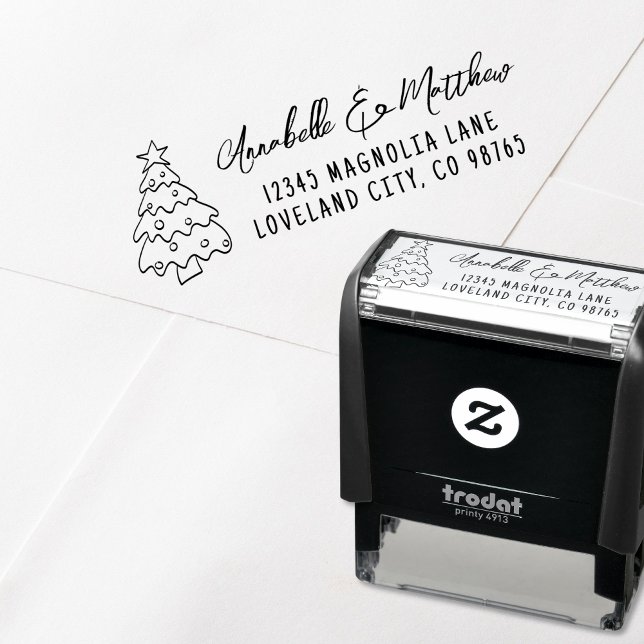 Carimbo Auto Entintado Endereço de devolução de natal desenhado à mão (Hand Drawn Christmas Return Address self-inking stamp)