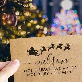 Carimbo Auto Entintado Endereço de devolução de Natal Santa Claus Sleigh