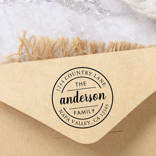 Carimbo Auto Entintado Endereço de Devolução de Nome da Família de Script (Criador carregado)