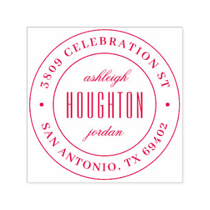 Carimbo Auto Entintado Endereço de Devolução de Nomes de Script Round Clá