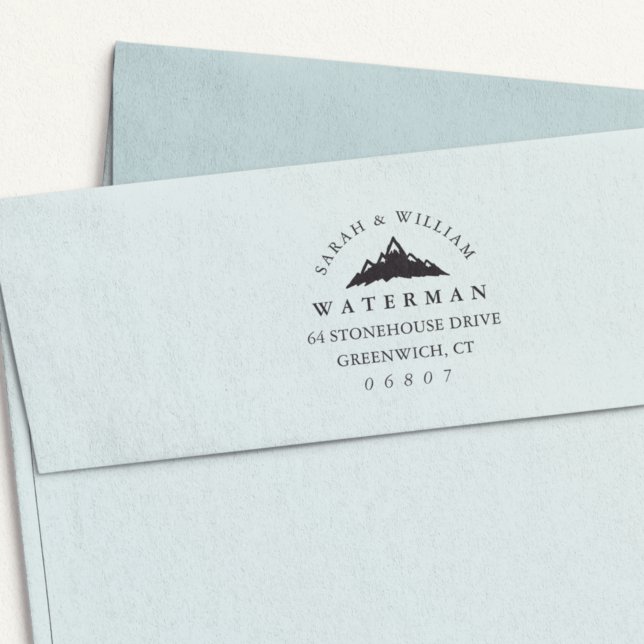 Carimbo Auto Entintado Endereço de Devolução de Picos de Montanha com Cap (Criador carregado)