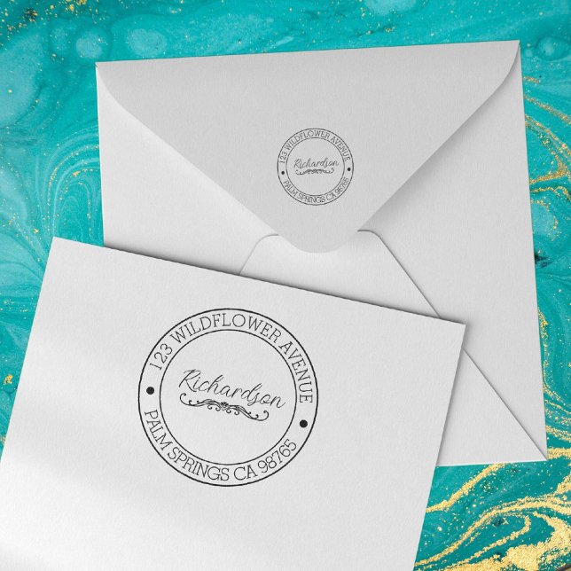 Carimbo Auto Entintado Endereço de Devolução de Tipografia Moderna (Return Address Modern Typography Round Self-inking Stamp)