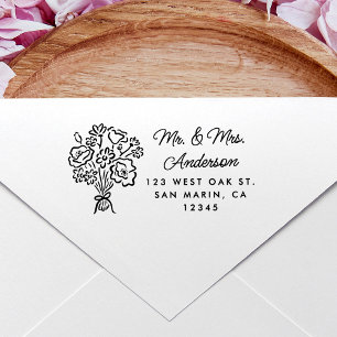 Carimbo Auto Entintado Endereço de devolução do Buquê Floral desenhado Pe