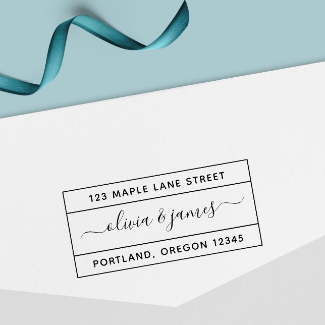 Carimbo Auto Entintado Endereço de devolução do Casal de script de caligr (Criador carregado)