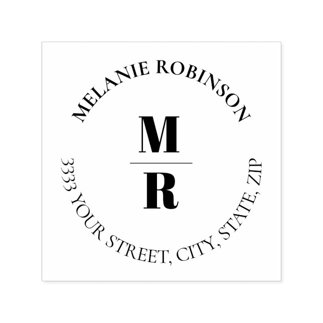 Carimbo Auto Entintado Endereço de devolução do círculo do Monograma Negr (Design)