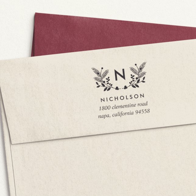 Carimbo Auto Entintado Endereço de devolução do Monograma da Folhagem de  (Criador carregado)