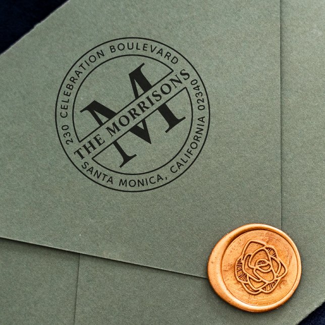 Carimbo Auto Entintado Endereço de devolução do Monograma Elegante (Rubber Stamp Mock-up)