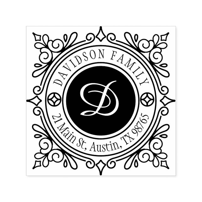 Carimbo Auto Entintado Endereço de devolução do Monograma Elegante Elegan (Design)