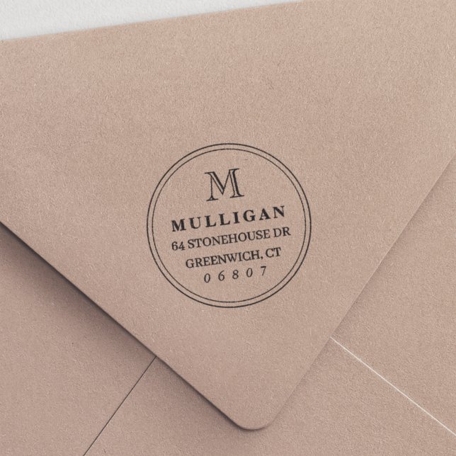 Carimbo Auto Entintado Endereço de devolução do monograma redondo clássic (Criador carregado)