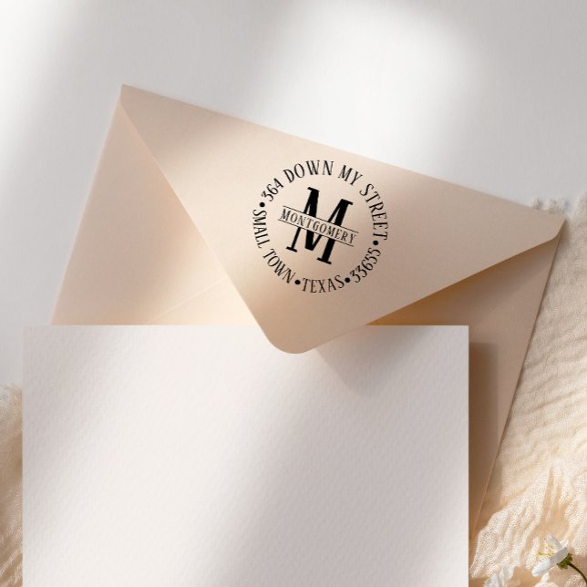 Carimbo Auto Entintado Endereço de devolução do monograma redondo clássic (Criador carregado)