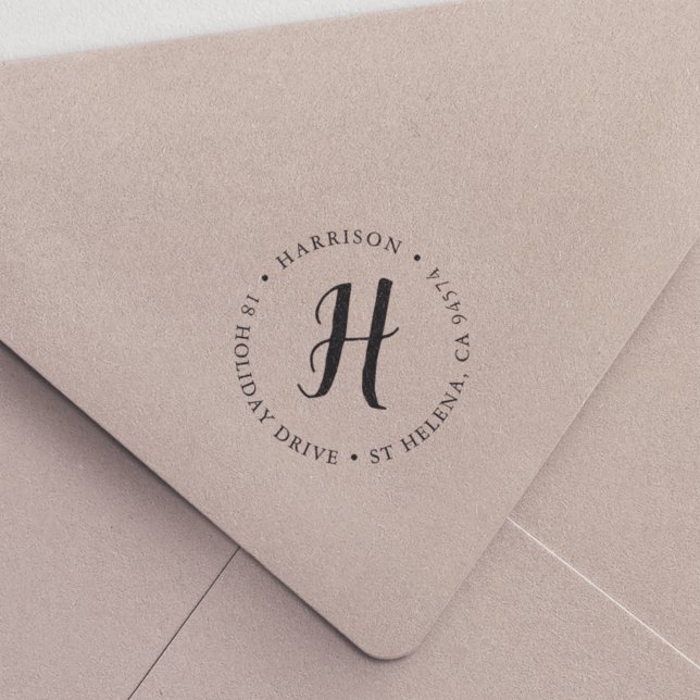 Carimbo Auto Entintado Endereço de devolução do Monograma Round (Criador carregado)