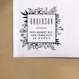 Carimbo Auto Entintado Endereço de devolução do nome da família de quadro