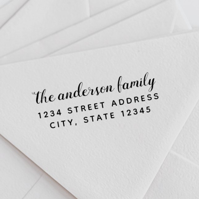 Carimbo Auto Entintado Endereço de Devolução do Nome da Família de Script (Criador carregado)