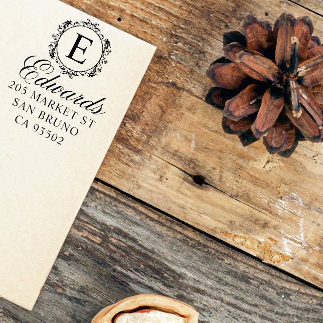 Carimbo Auto Entintado Endereço de devolução do nome da família de script (Criador carregado)