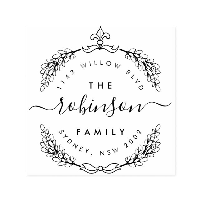 Carimbo Auto Entintado Endereço de Devolução do Nome da Família Desenhado (Design)