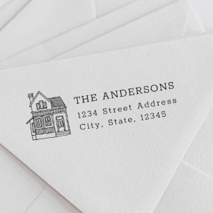 Carimbo Auto Entintado Endereço de devolução do nome da família do Retrat