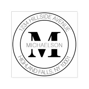 Carimbo Auto Entintado Endereço de devolução do nome da família Monograma