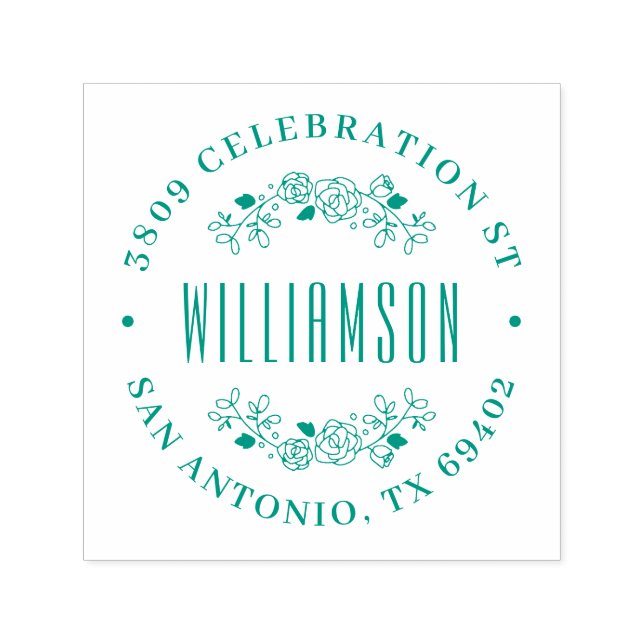 Carimbo Auto Entintado Endereço de devolução do nome da família Round Flo (Design)