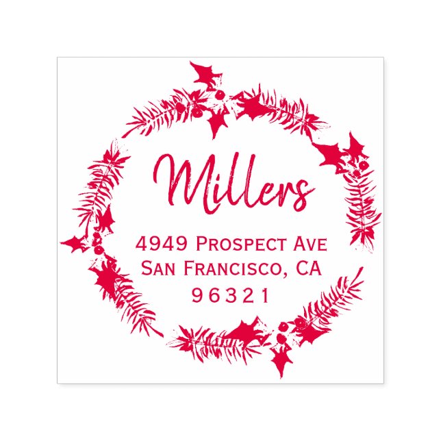 Carimbo Auto Entintado Endereço de devolução do nome da família Wreath Ho (Design)