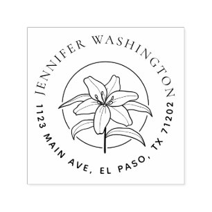 Carimbo Auto Entintado Endereço de devolução do nome simples Lily Floral