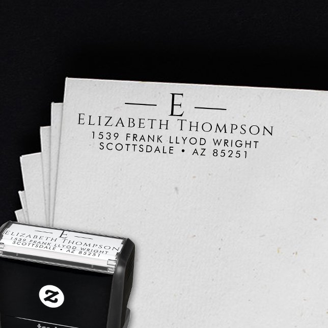 Carimbo Auto Entintado Endereço de Devolução Monograma Elegante Moderno P (Criador carregado)