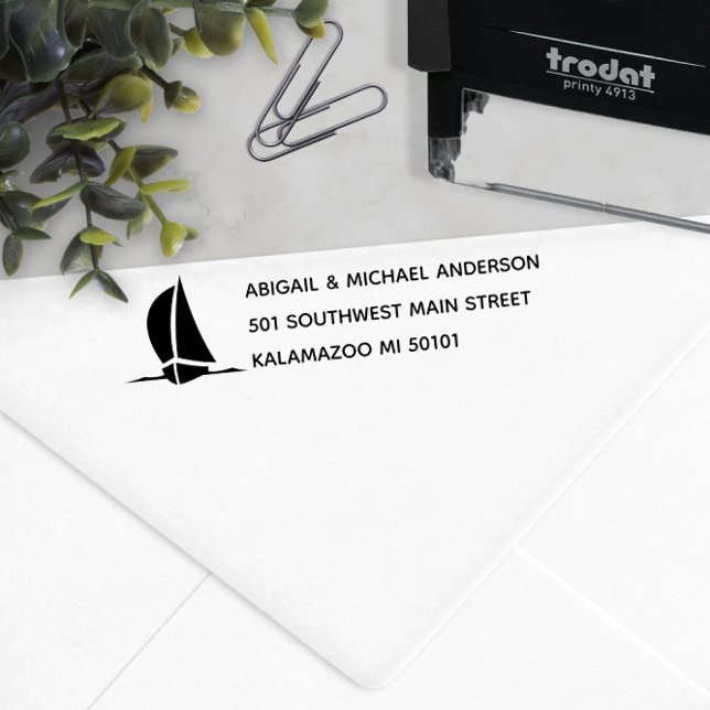 Carimbo Auto Entintado ⛵ Endereço de Devolução Náutico para Navegação (⛵ Nautical Sailboat Return Address Self-inking Stamp
)