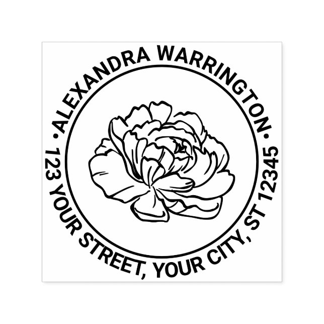 Carimbo Auto Entintado Endereço de Devolução Nome Flor Peônia Bonita (Design)