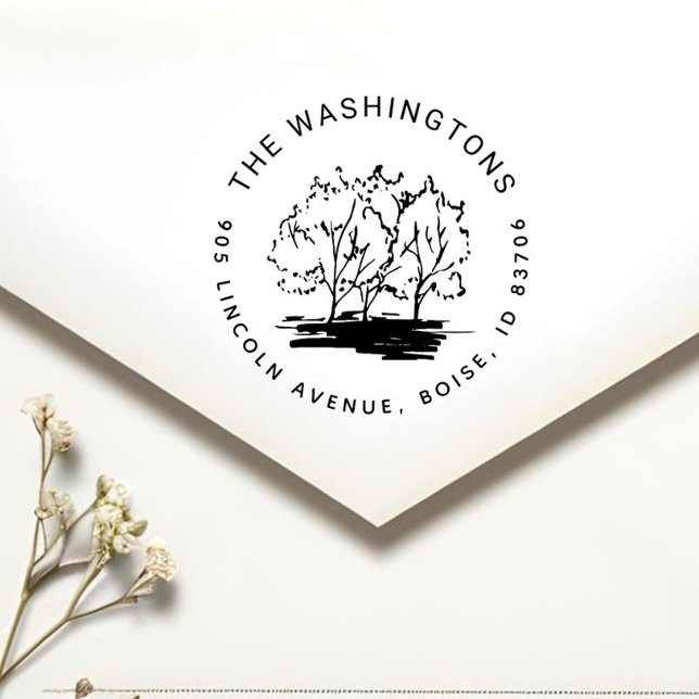 Carimbo Auto Entintado Endereço de devolução personalizado da árvore pint (Criador carregado)