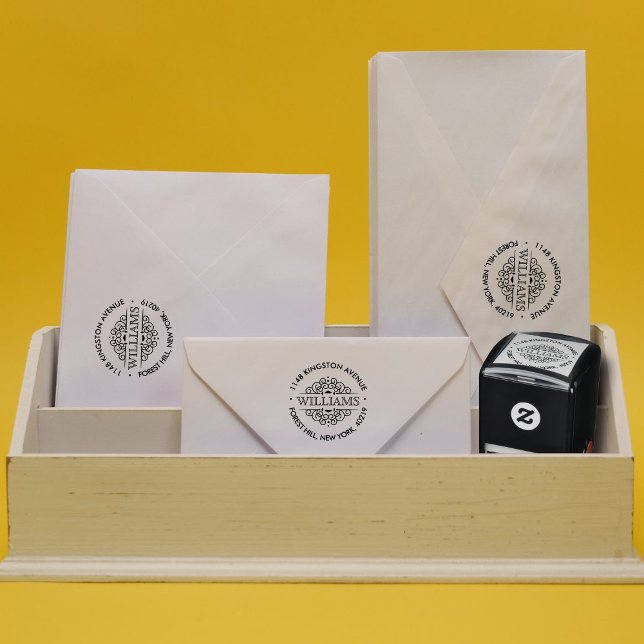 Carimbo Auto Entintado Endereço de devolução personalizado de Ornamentado (Criador carregado)