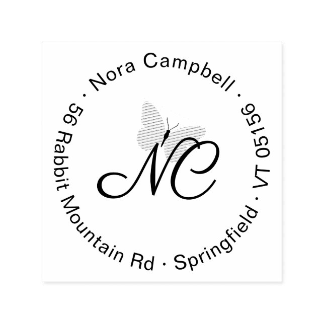 Carimbo Auto Entintado Endereço de devolução redondo monograma de script  (Design)