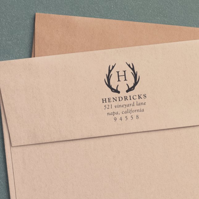 Carimbo Auto Entintado Endereço de devolução Rustic Antler Monograma (Criador carregado)