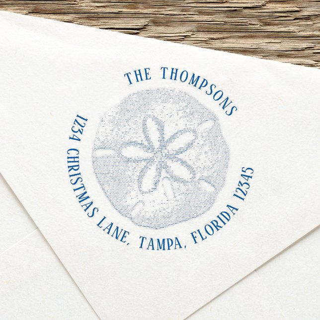 Carimbo Auto Entintado Endereço de devolução simples Dólar de areia coste (Simple ocean beach sand dollar return address stamp with simple block style lettering. )