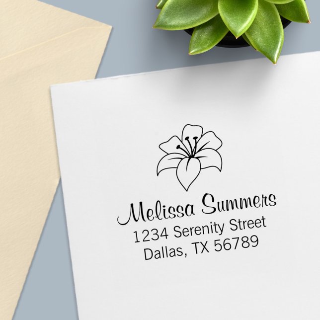 Carimbo Auto Entintado Endereço de Flor de Lily Exótica (Criador carregado)
