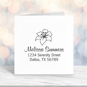 Carimbo Auto Entintado Endereço de Flor de Lily Exótica