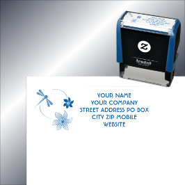 Carimbo Auto Entintado Endereço de Flores e Dragonfly Circular