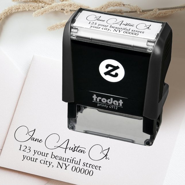 Carimbo Auto Entintado Endereço de Na moda de caligrafia elegante (Criador carregado)
