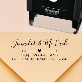 Carimbo Auto Entintado Endereço de retorno de casamento cardíaco em calig